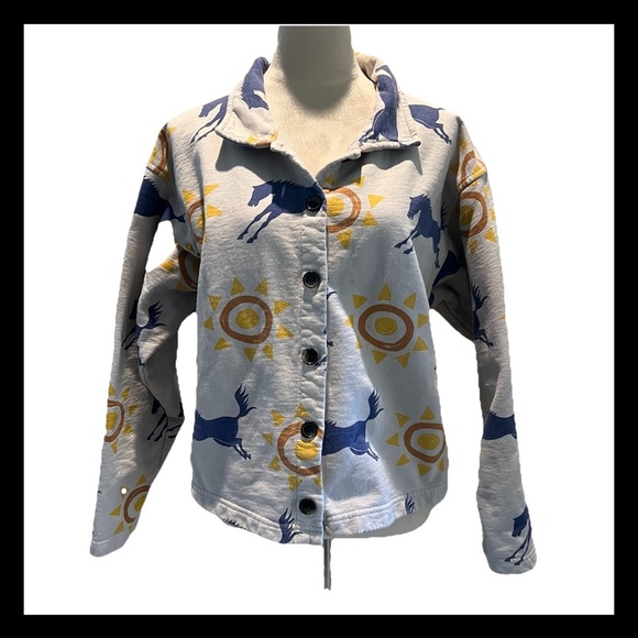 True Grit Tops - Vintage True Grit Fleece Jacket women’s L gray/ivory western boho southwestern